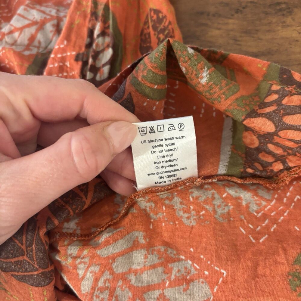 Gudrun Sjöden Organic Cotton Leaf-Print Shift Dress Orange Pullover Size Small - Picture 7 of 8